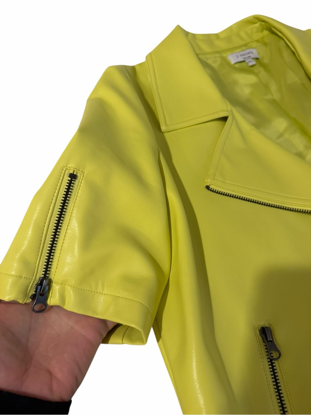 J. Society Neon Lime Faux Leather Moto Jacket Short Sleeve